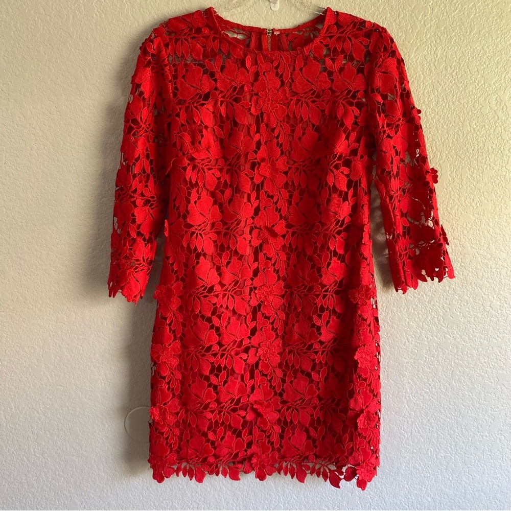 Trina Turk Red Lace Flora Appliqu Cocktail Dress